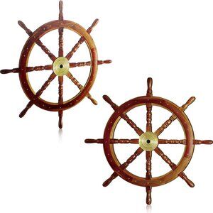 2 Pcs Ship Wheel Wall Decor Wooden Nautical Wall Art Beach Boat
